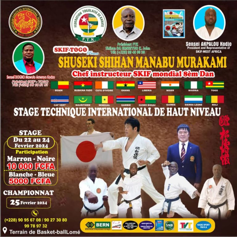 Parrainage / Stage International de Karaté avec l’Expert Japonais Shihan MURAKAMI CN 8è Dan et 2ème Championnat SKIF – Ouest Africain à Lomé